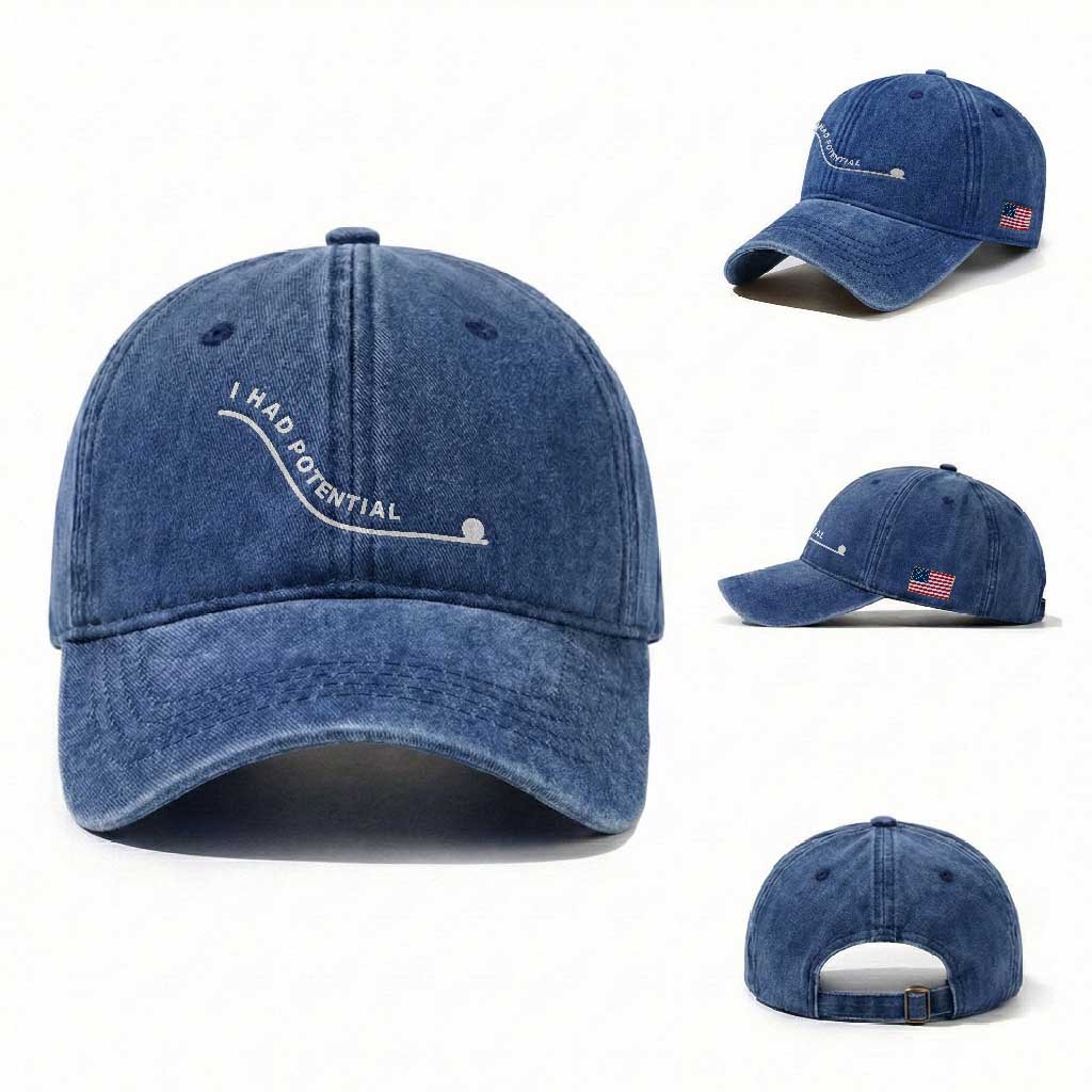 I Had Potential Washed Cotton Baseball Cap Funny Sci-Fi Book Lover TS14 Washed Cap Universal Fit Royal Blue Print Your Wear