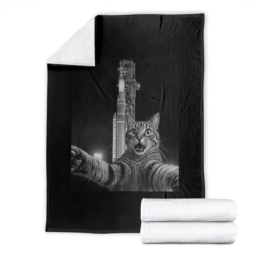 Funny Cat Selfie Lunar Mission 2026 Throw Blanket TS14 Black Print Your Wear