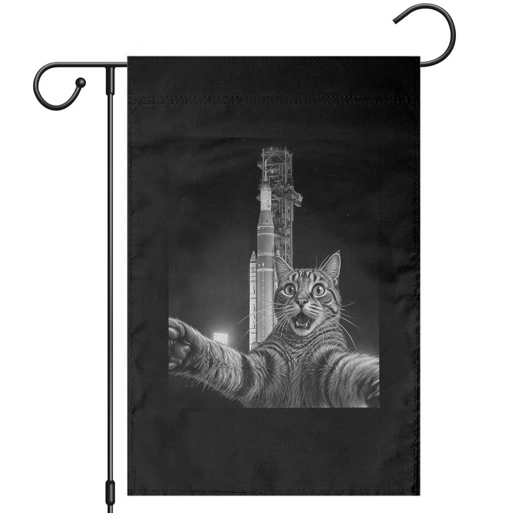 Funny Cat Selfie Lunar Mission 2026 Garden Flag TS14 Black Print Your Wear