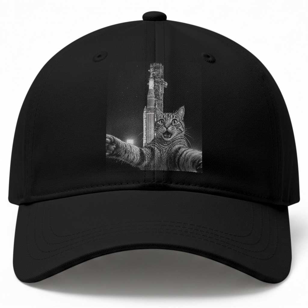 Funny Cat Selfie Lunar Mission 2026 Baseball Cap TS14 Print Your Wear
