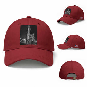 Funny Cat Selfie Lunar Mission 2026 Baseball Cap TS14 Baseball Cap Universal Fit Cherry Red Print Your Wear