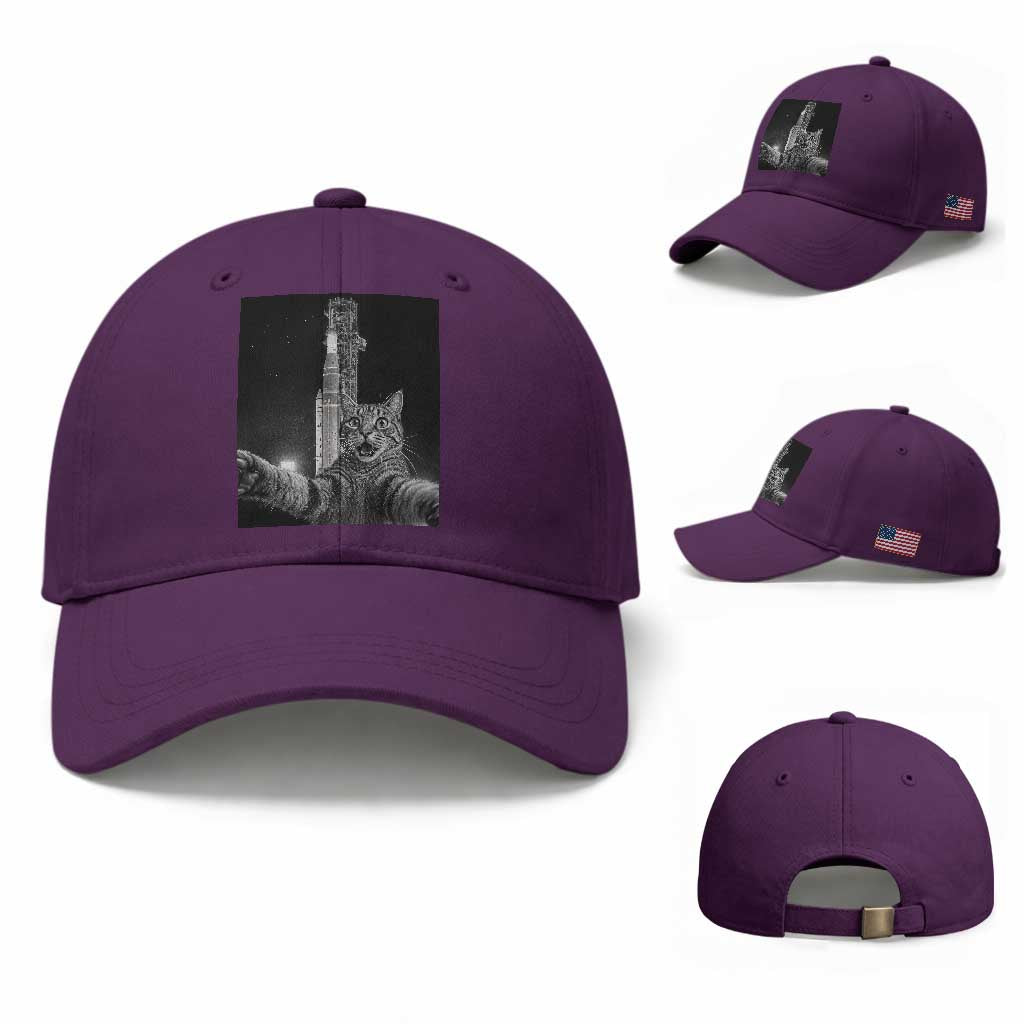 Funny Cat Selfie Lunar Mission 2026 Baseball Cap TS14 Baseball Cap Universal Fit Purple Print Your Wear