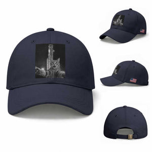 Funny Cat Selfie Lunar Mission 2026 Baseball Cap TS14 Baseball Cap Universal Fit Navy Print Your Wear