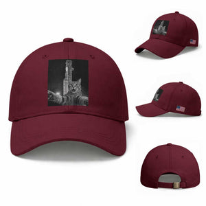 Funny Cat Selfie Lunar Mission 2026 Baseball Cap TS14 Baseball Cap Universal Fit Maroon Print Your Wear