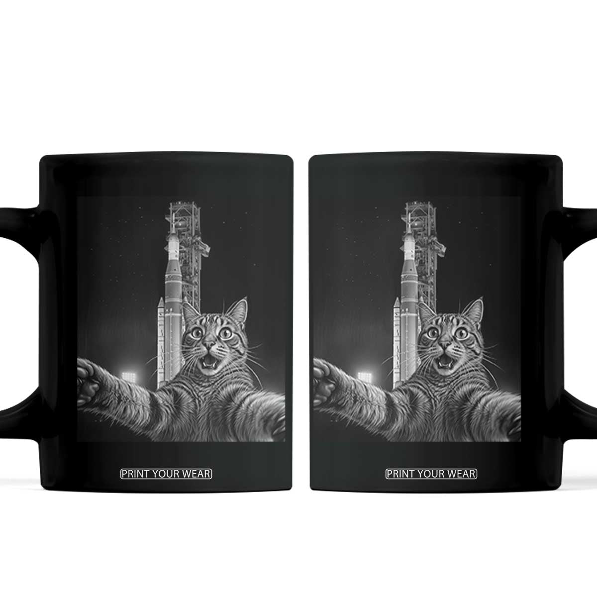 Funny Cat Selfie Lunar Mission 2026 Coffee Mug TS14 Black Print Your Wear