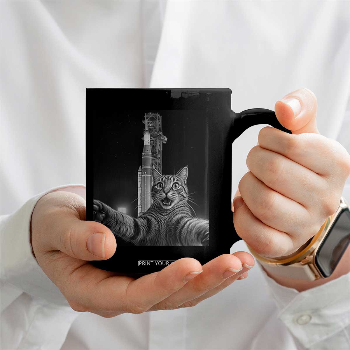 Funny Cat Selfie Lunar Mission 2026 Coffee Mug TS14 Print Your Wear