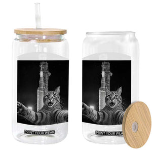 Funny Cat Selfie Lunar Mission 2026 Glass Can TS14 Print Your Wear
