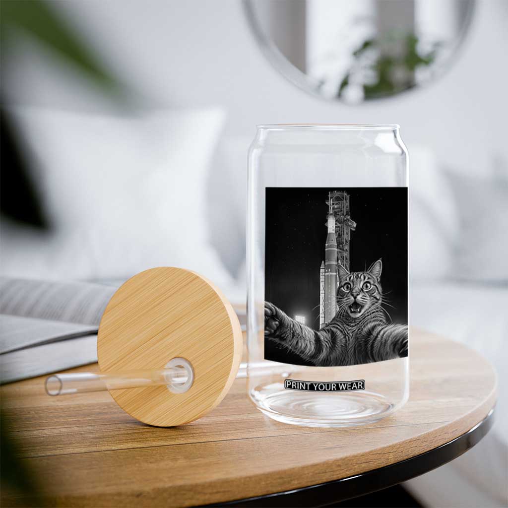 Funny Cat Selfie Lunar Mission 2026 Glass Can TS14 Print Your Wear