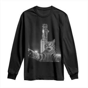 Funny Cat Selfie Lunar Mission 2026 Long Sleeve Shirt TS14 Black Print Your Wear