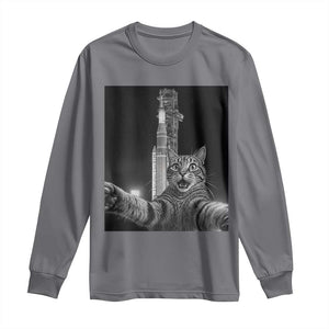 Funny Cat Selfie Lunar Mission 2026 Long Sleeve Shirt TS14 Charcoal Print Your Wear