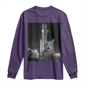 Funny Cat Selfie Lunar Mission 2026 Long Sleeve Shirt TS14 Purple Print Your Wear