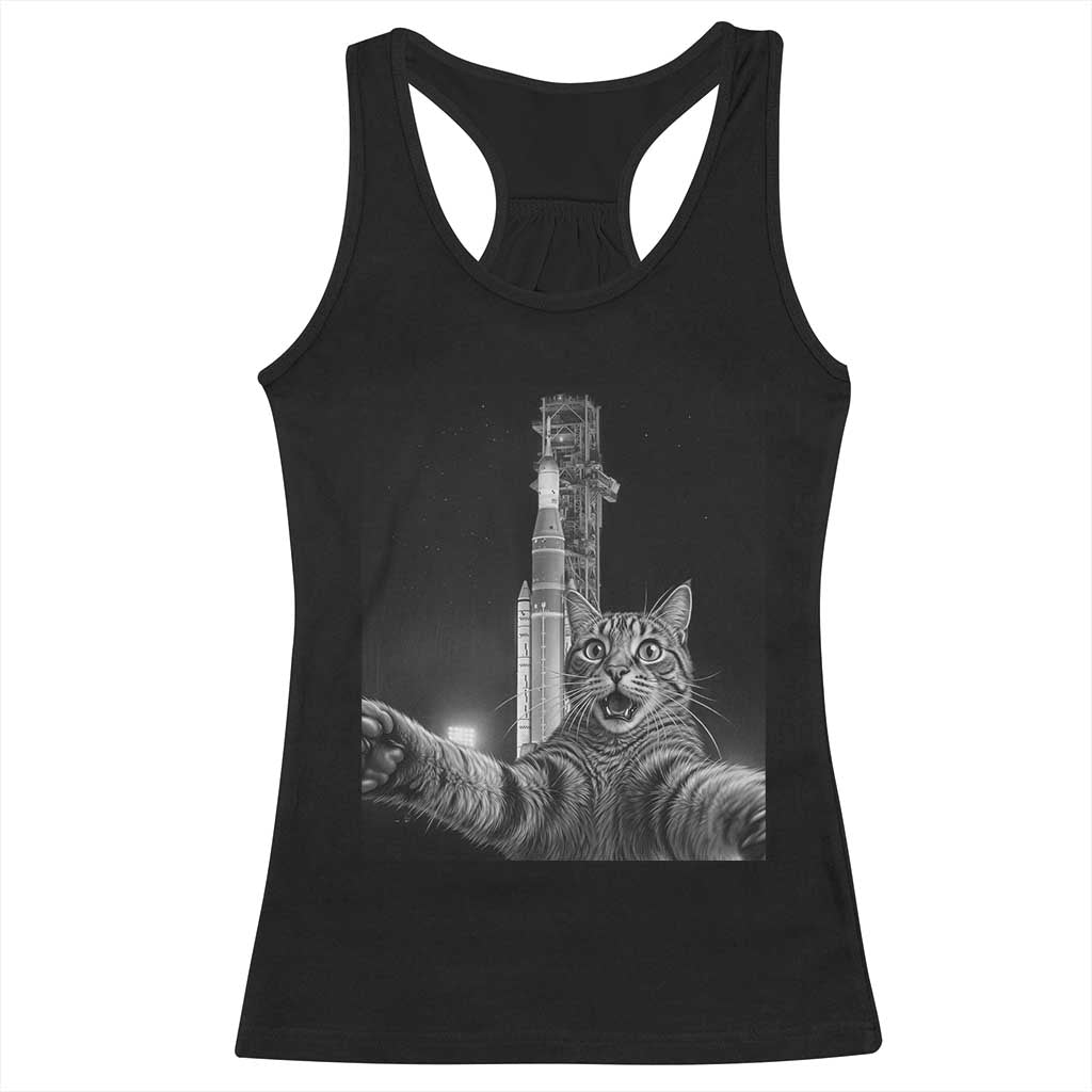 Funny Cat Selfie Lunar Mission 2026 Racerback Tank Top TS14 Black Print Your Wear