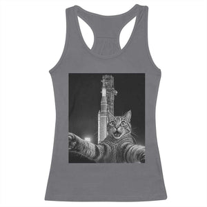 Funny Cat Selfie Lunar Mission 2026 Racerback Tank Top TS14 Charcoal Print Your Wear