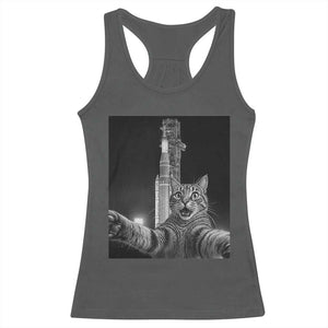 Funny Cat Selfie Lunar Mission 2026 Racerback Tank Top TS14 Dark Heather Print Your Wear