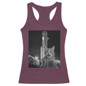 Funny Cat Selfie Lunar Mission 2026 Racerback Tank Top TS14 Maroon Print Your Wear
