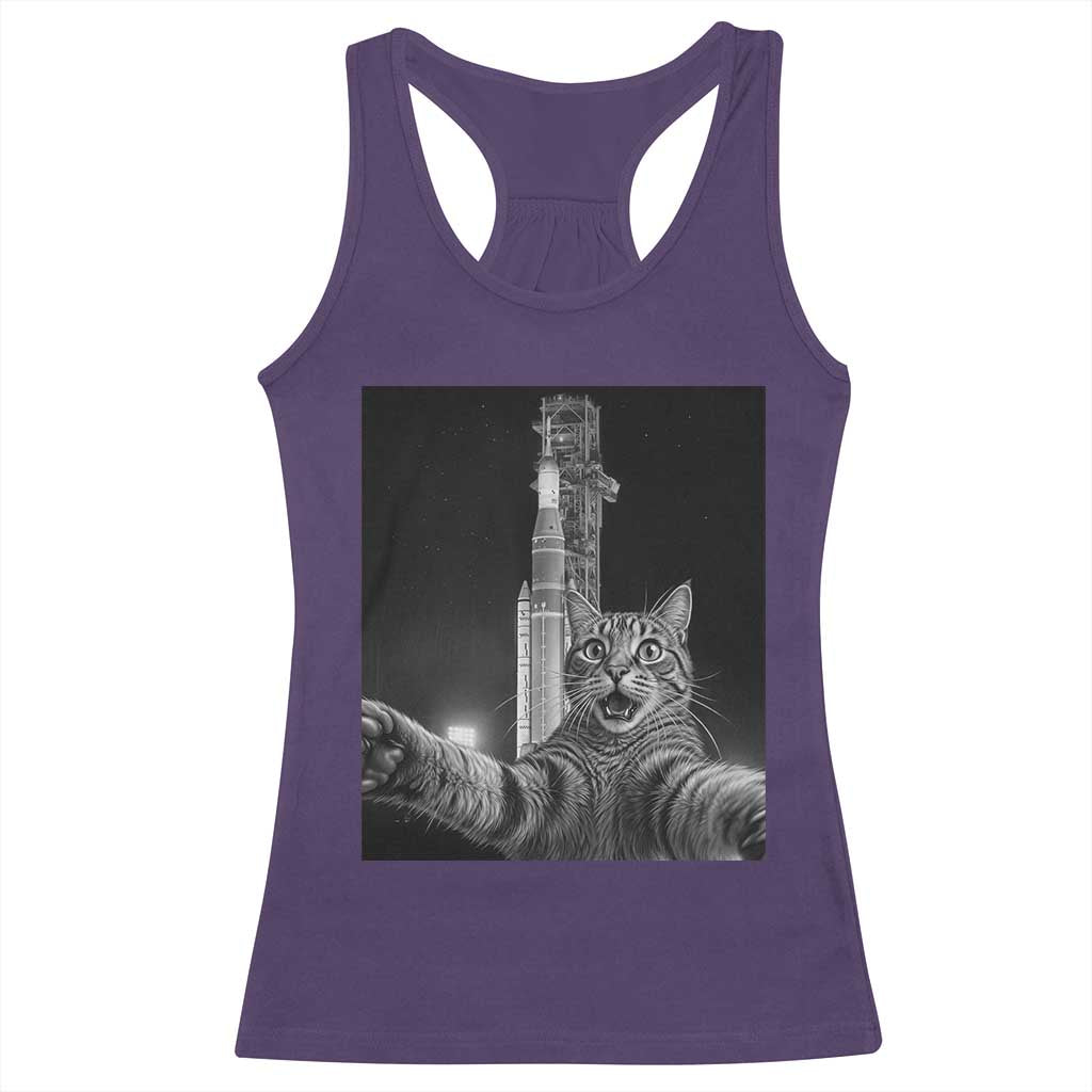 Funny Cat Selfie Lunar Mission 2026 Racerback Tank Top TS14 Purple Print Your Wear