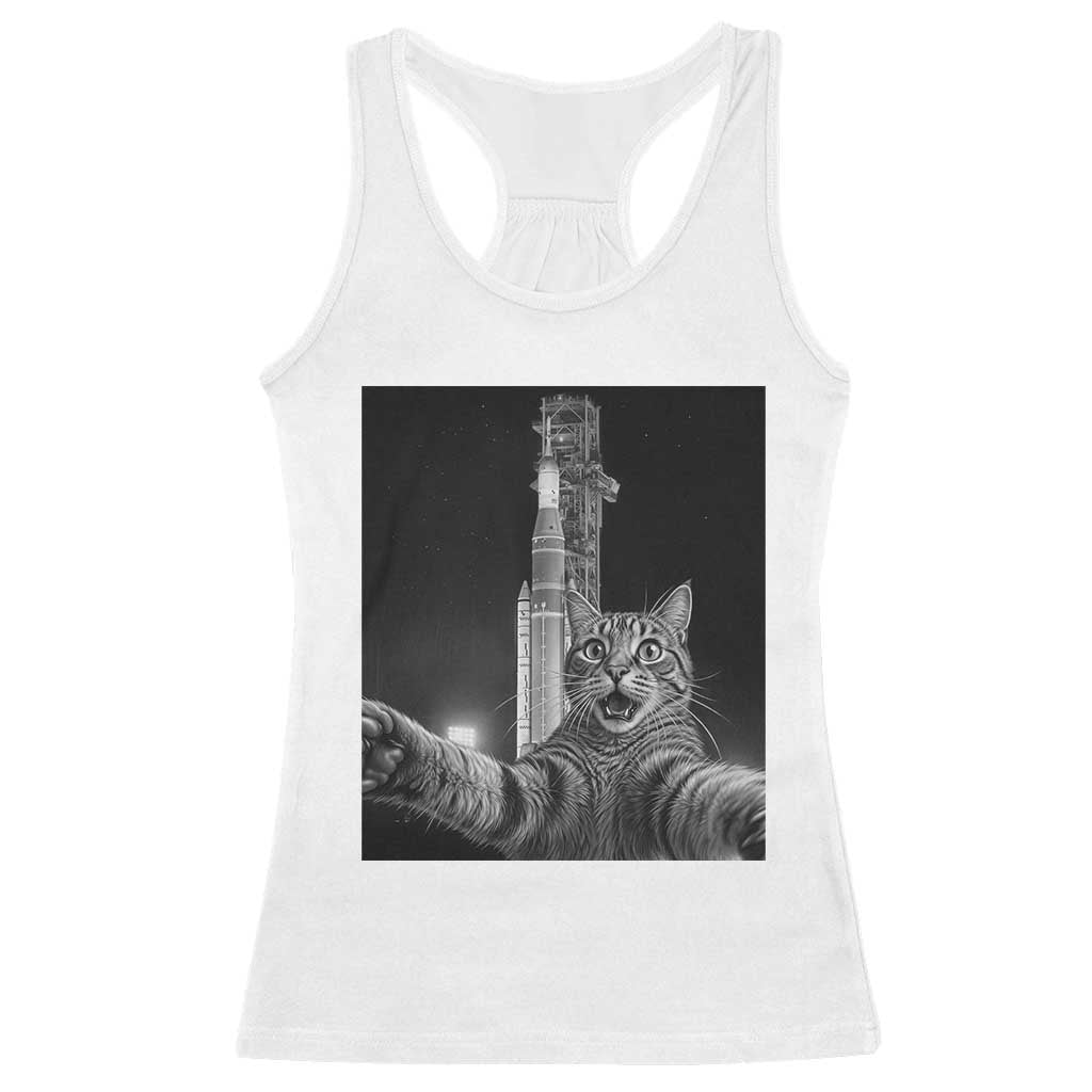 Funny Cat Selfie Lunar Mission 2026 Racerback Tank Top TS14 White Print Your Wear