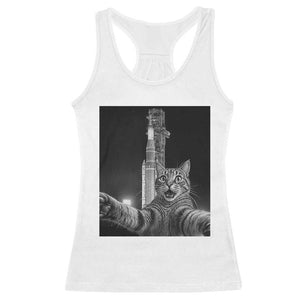Funny Cat Selfie Lunar Mission 2026 Racerback Tank Top TS14 White Print Your Wear
