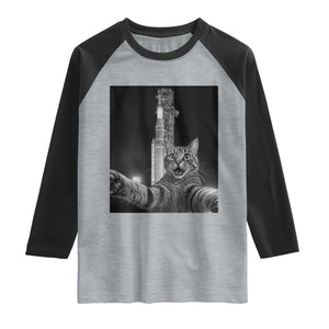 Funny Cat Selfie Lunar Mission 2026 Raglan Shirt TS14 Heather Gray Black Print Your Wear