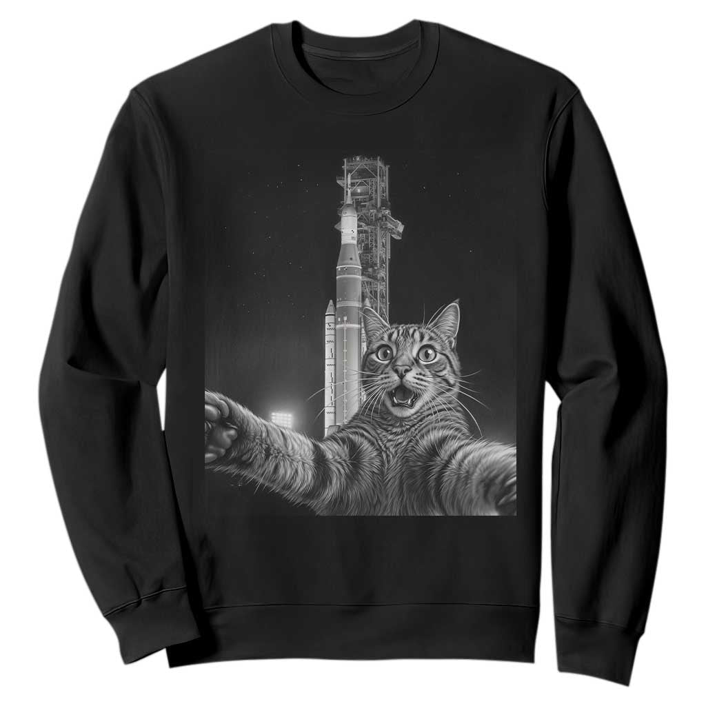 Funny Cat Selfie Lunar Mission 2026 Sweatshirt TS14 Black Print Your Wear