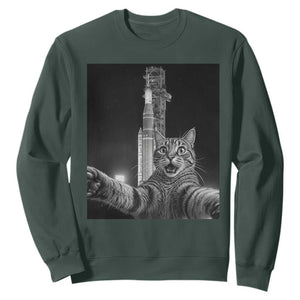 Funny Cat Selfie Lunar Mission 2026 Sweatshirt TS14 Dark Forest Green Print Your Wear