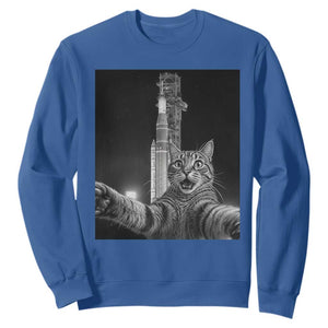 Funny Cat Selfie Lunar Mission 2026 Sweatshirt TS14 Royal Blue Print Your Wear