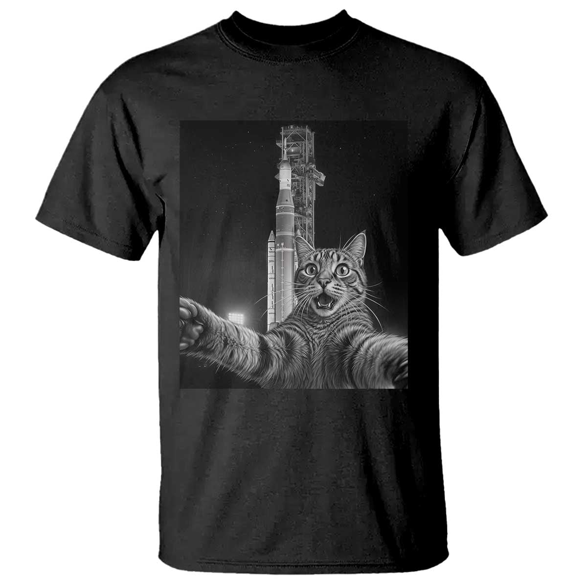 Funny Cat Selfie Lunar Mission 2026 T Shirt TS14 Black Print Your Wear