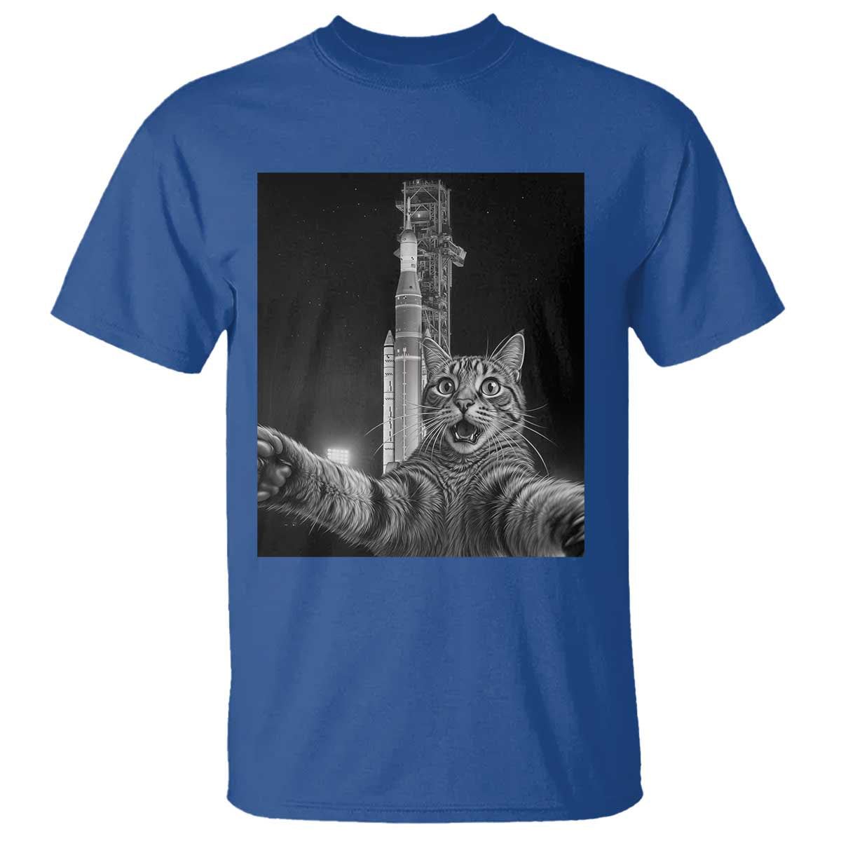 Funny Cat Selfie Lunar Mission 2026 T Shirt TS14 Royal Blue Print Your Wear