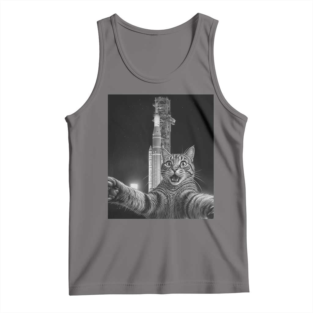 Funny Cat Selfie Lunar Mission 2026 Tank Top TS14 Deep Heather Print Your Wear