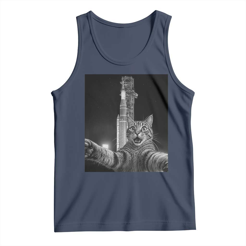 Funny Cat Selfie Lunar Mission 2026 Tank Top TS14 Navy Print Your Wear