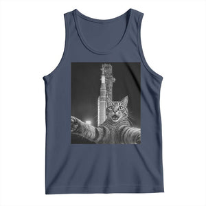 Funny Cat Selfie Lunar Mission 2026 Tank Top TS14 Navy Print Your Wear
