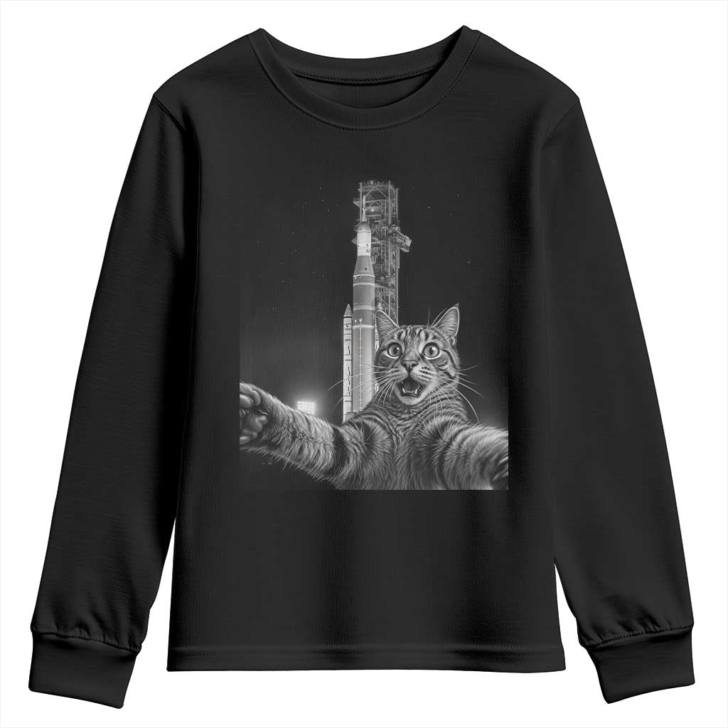 Funny Cat Selfie Lunar Mission 2026 Youth Sweatshirt TS14 Black Print Your Wear
