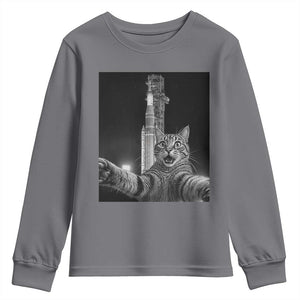 Funny Cat Selfie Lunar Mission 2026 Youth Sweatshirt TS14 Charcoal Print Your Wear