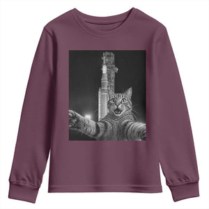 Funny Cat Selfie Lunar Mission 2026 Youth Sweatshirt TS14 Maroon Print Your Wear