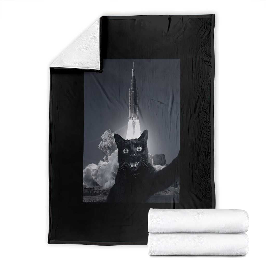 Funny Black Cat Selfie Throw Blanket Back To The Moon Mission 2026 TS14 Black Print Your Wear