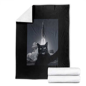 Funny Black Cat Selfie Throw Blanket Back To The Moon Mission 2026 TS14 Black Print Your Wear