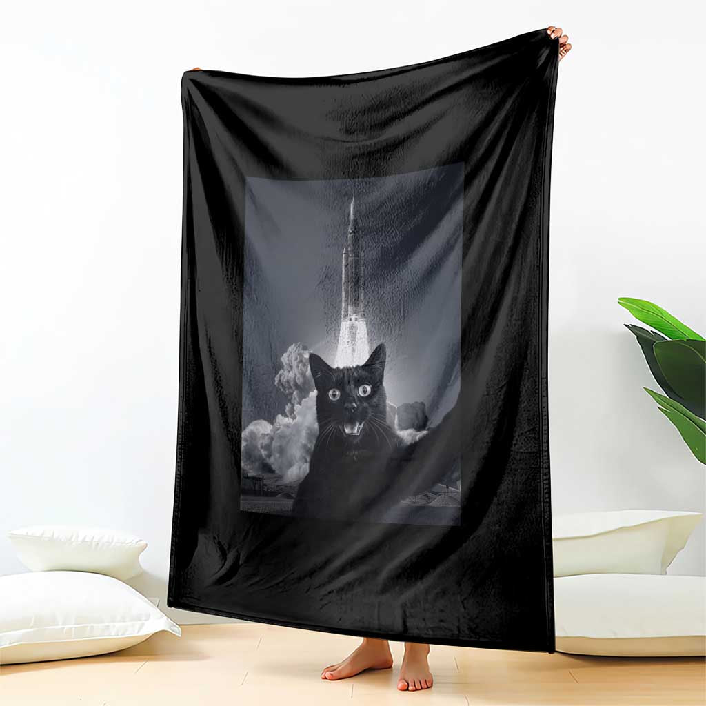 Funny Black Cat Selfie Throw Blanket Back To The Moon Mission 2026 TS14 Print Your Wear