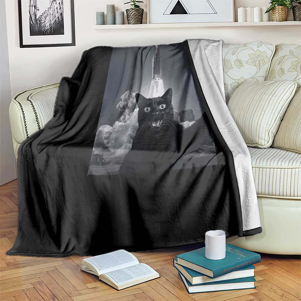 Funny Black Cat Selfie Throw Blanket Back To The Moon Mission 2026 TS14 Print Your Wear