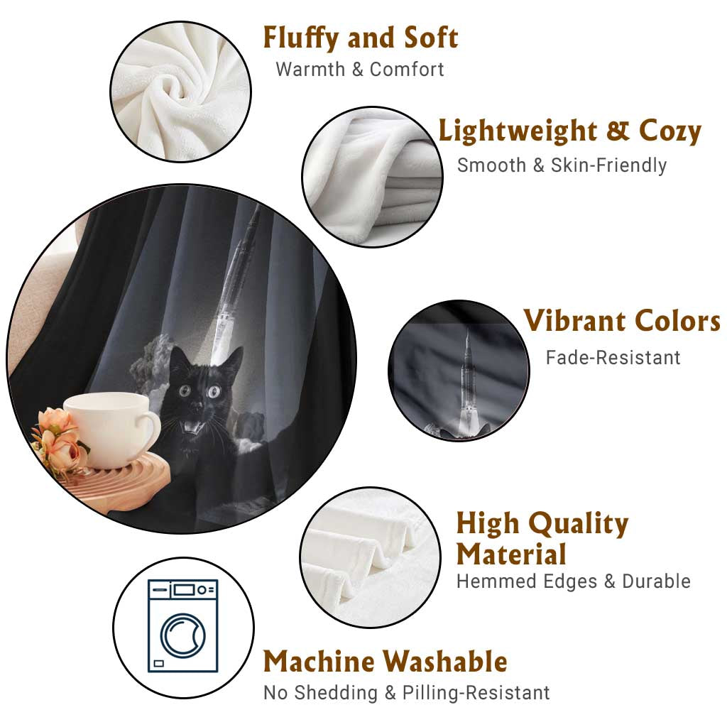 Funny Black Cat Selfie Throw Blanket Back To The Moon Mission 2026 TS14 Print Your Wear