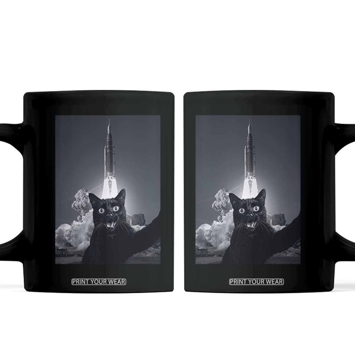 Funny Black Cat Selfie Coffee Mug Back To The Moon Mission 2026 TS14 Black Print Your Wear