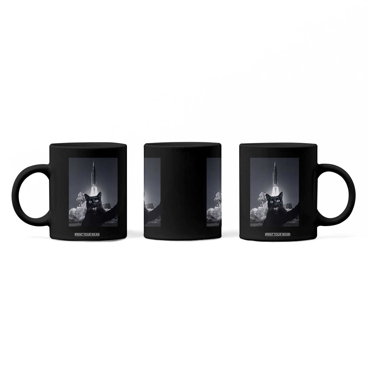 Funny Black Cat Selfie Coffee Mug Back To The Moon Mission 2026 TS14 Print Your Wear