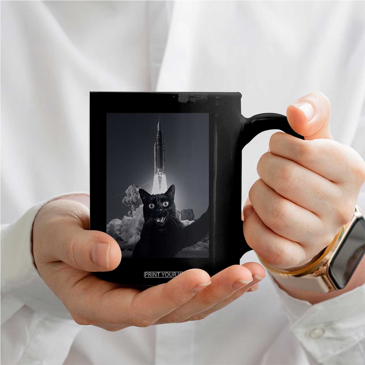 Funny Black Cat Selfie Coffee Mug Back To The Moon Mission 2026 TS14 Print Your Wear