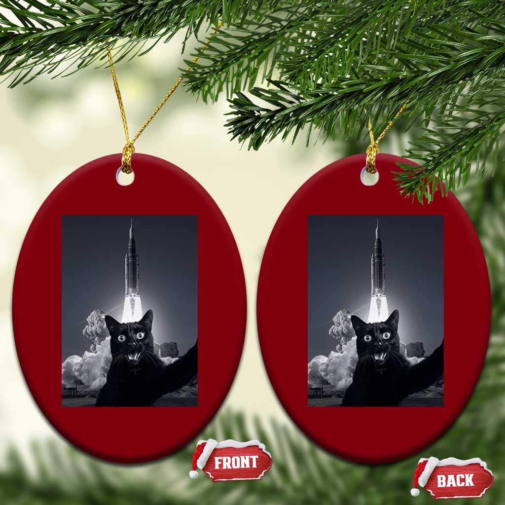 Funny Black Cat Selfie Ceramic Ornament Back To The Moon Mission 2026 TS14 Print Your Wear