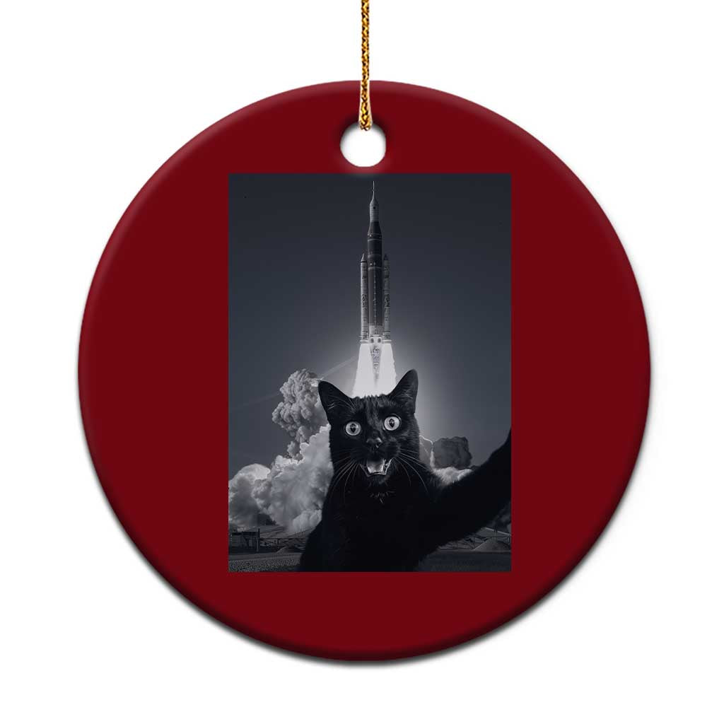 Funny Black Cat Selfie Ceramic Ornament Back To The Moon Mission 2026 TS14 1pc Red Print Your Wear