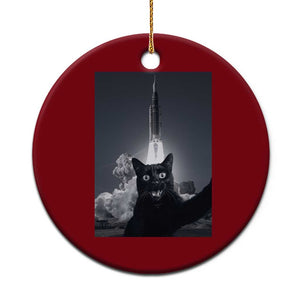 Funny Black Cat Selfie Ceramic Ornament Back To The Moon Mission 2026 TS14 1pc Red Print Your Wear