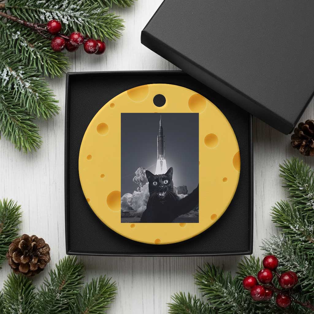 Funny Black Cat Selfie Ceramic Ornament Back To The Moon Mission 2026 TS14 1pc Yellow Cheese Print Your Wear