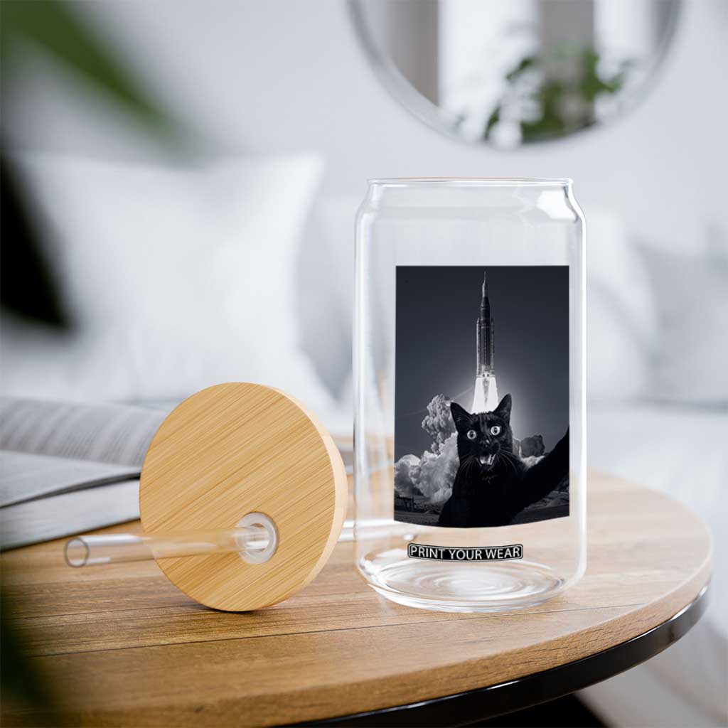 Funny Black Cat Selfie Glass Can Back To The Moon Mission 2026 TS14 Print Your Wear