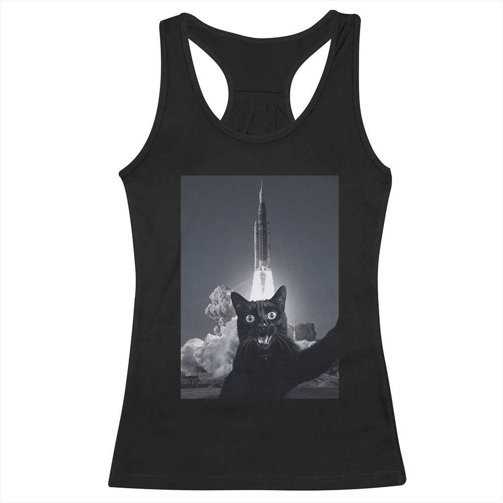 Funny Black Cat Selfie Racerback Tank Top Back To The Moon Mission 2026 TS14 Black Print Your Wear