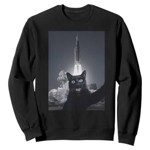 Funny Black Cat Selfie Sweatshirt Back To The Moon Mission 2026 TS14 Black Print Your Wear