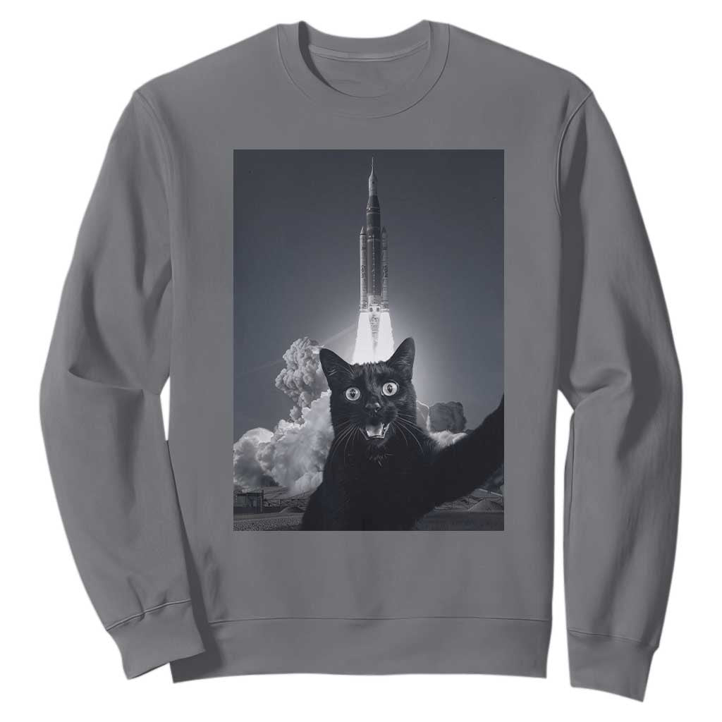 Funny Black Cat Selfie Sweatshirt Back To The Moon Mission 2026 TS14 Charcoal Print Your Wear